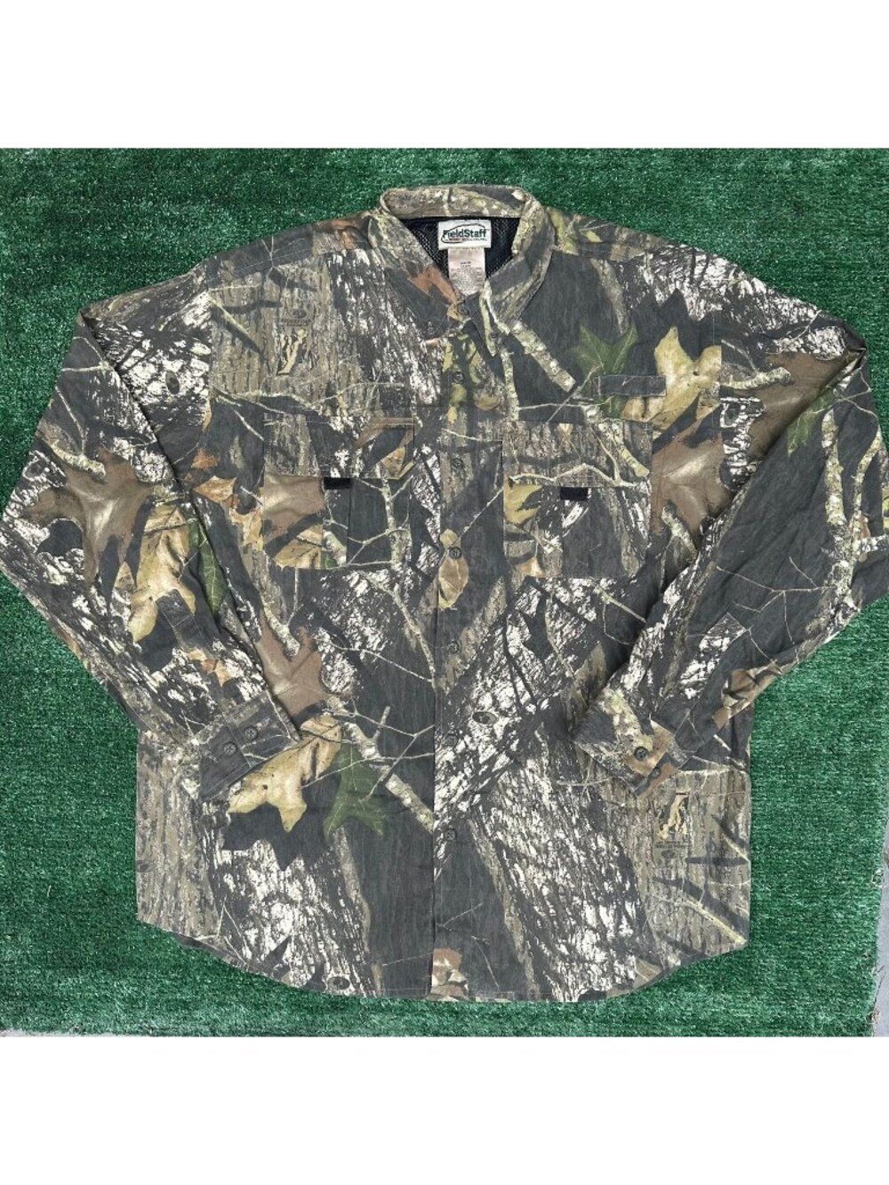 Vintage 90s Mossy Oak Realtree Camo Button Front Shirt Brown L Hunting Outdoor